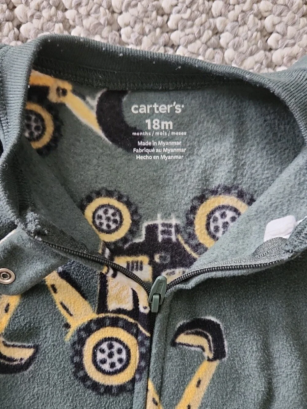 Carter's Dark Green Excavator Print Footed One-Piece